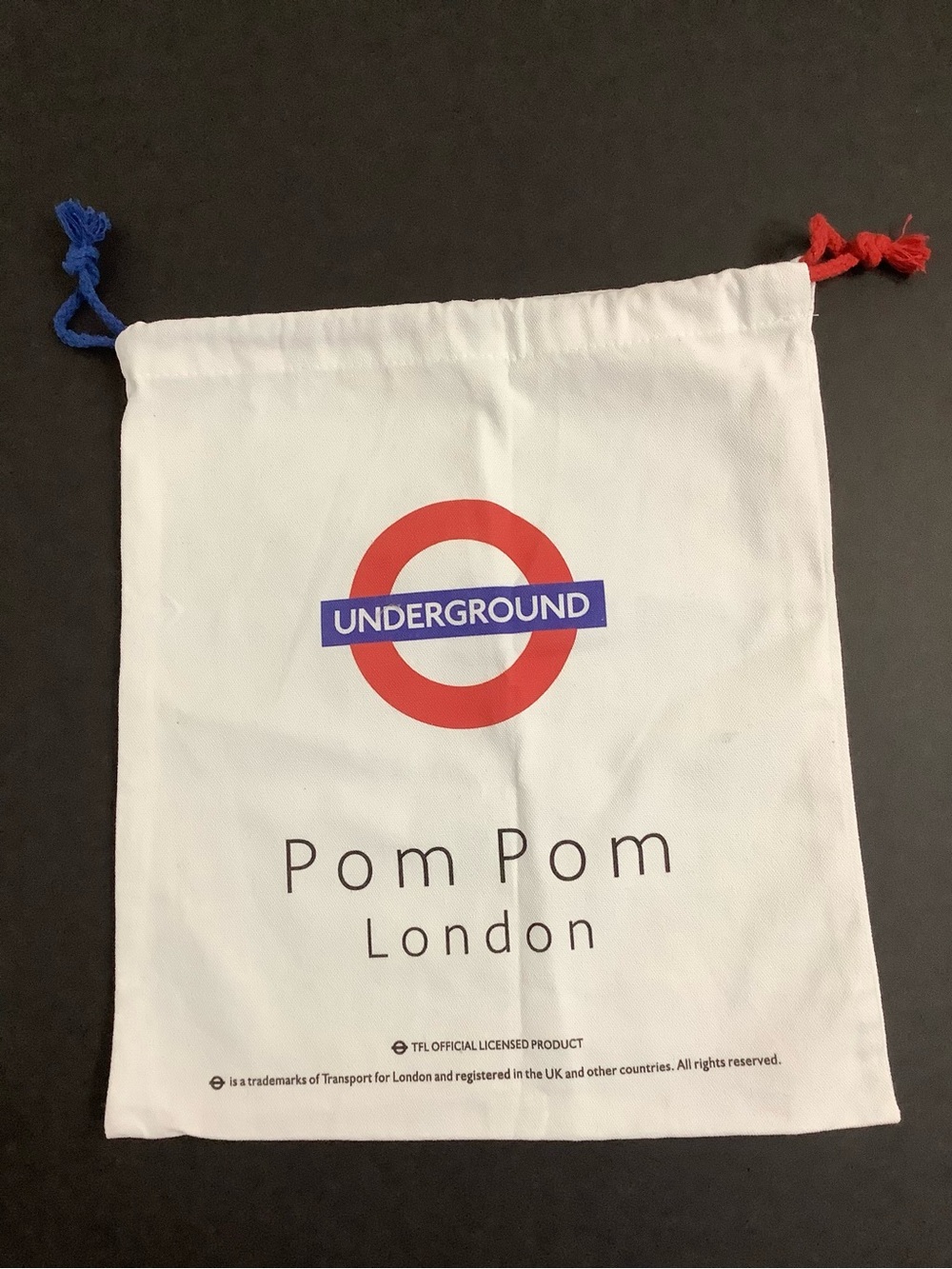 💝 3 For $50, Pom Pom London Underground White Cotton Canvas Dust Drawstring Bag
